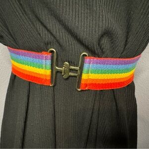Retro 80’s Rainbow Stripe Belt with Gold Buckle